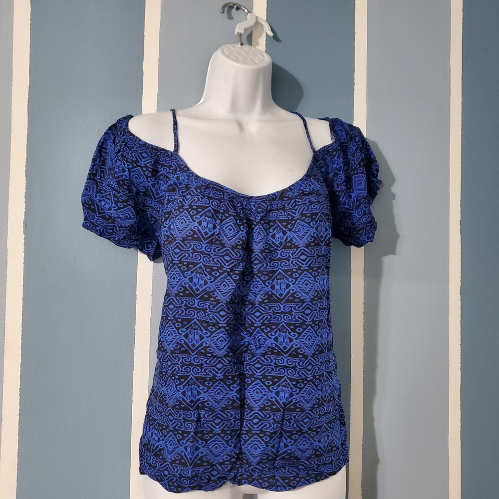one clothing Blue Patterned Puff Sleeve Camisole